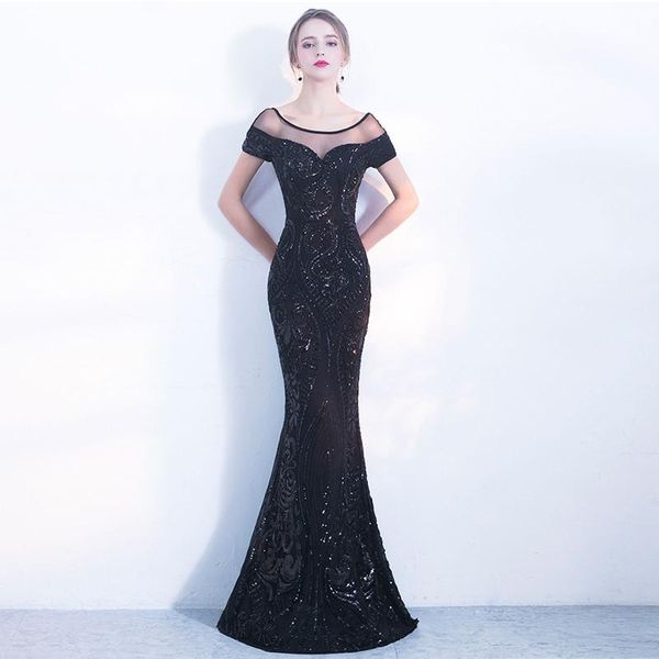 party dresses black sequins o neck short sleeves backless mermaid elegant long evening dress nightclub wear, White;black
party dresses black sequins o neck short sleeves backless mermaid elegant long evening dress nightclub wear, White;black