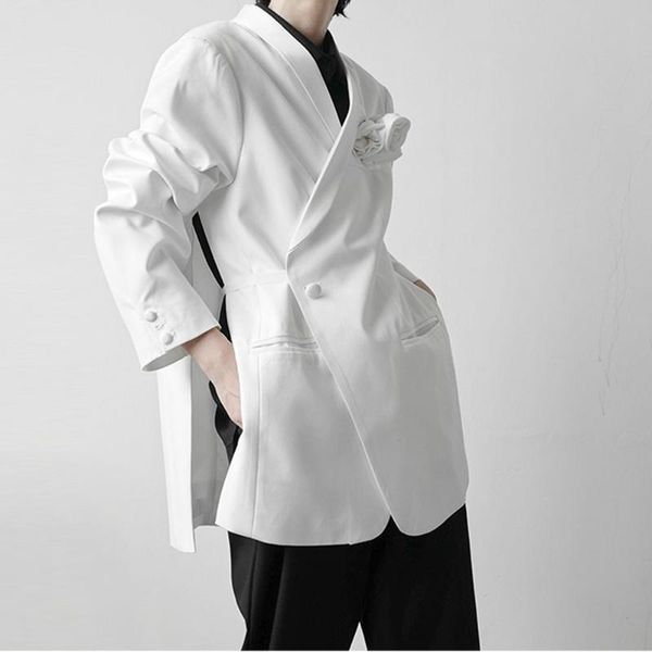 men's suits & blazers blazer men side split chest flower loose casual suit jacket man streetwear office fashion wedding coat cardigan, White;black
men's suits & blazers blazer men side split chest flower loose casual suit jacket man streetwear office fashion wedding coat cardigan, White;black