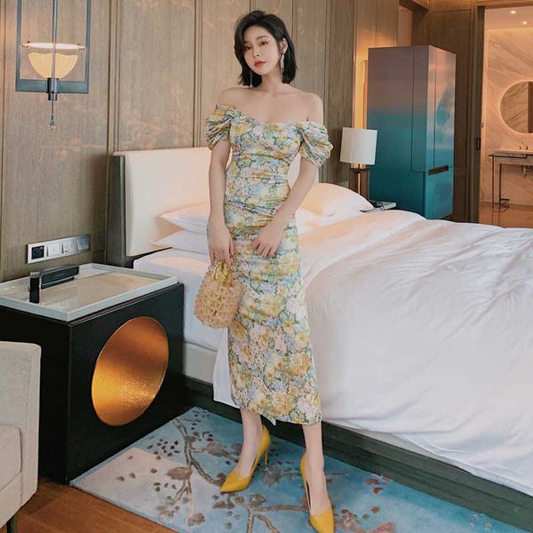 summer dress women elegant slash neck tight puff sleeve vintage long floral evening party vestidos mujer clothes for women 210625, Black;gray
summer dress women elegant slash neck tight puff sleeve vintage long floral evening party vestidos mujer clothes for women 210625, Black;gray