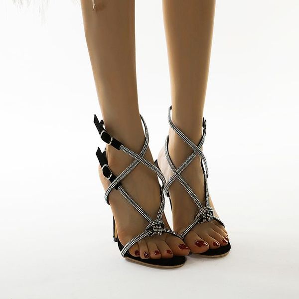 ladies shoes 12cm heeled sandals fashion cross strappy rhinestone summer gladiator women high heels, Black
ladies shoes 12cm heeled sandals fashion cross strappy rhinestone summer gladiator women high heels, Black
