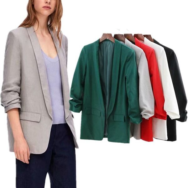 women's suits & blazers 2021 women vintage pleated blazer candy colors cotton linen brand suit jackets and coat feminino chaqueta mujer, White;black
women's suits & blazers 2021 women vintage pleated blazer candy colors cotton linen brand suit jackets and coat feminino chaqueta mujer, White;black