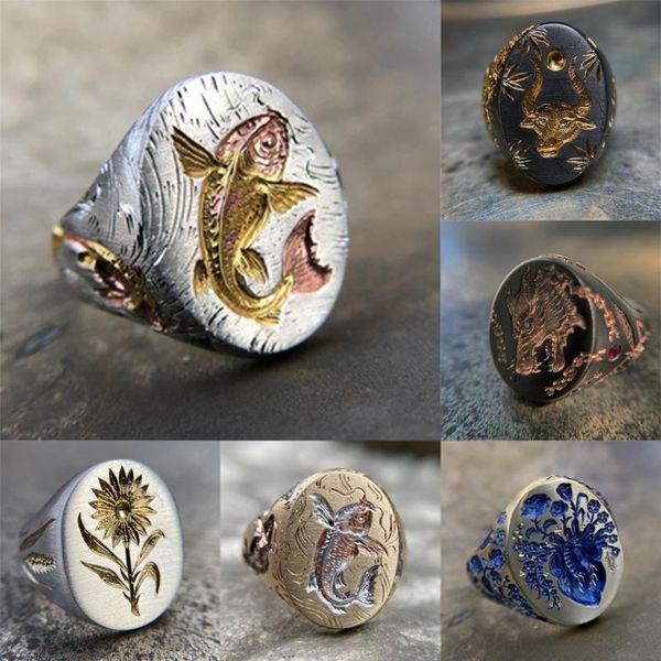 cluster rings retro engraved signet collection vintage viking wolf ring for women handmade carved fish flower pattern punk jewelry, Golden;silver
cluster rings retro engraved signet collection vintage viking wolf ring for women handmade carved fish flower pattern punk jewelry, Golden;silver