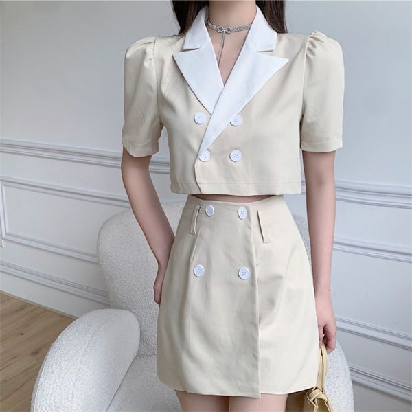 fashion summer korean ol 2 piece set women's suit double breasted crop + mini skirt suits all-match two pieces sets 210514, White
fashion summer korean ol 2 piece set women's suit double breasted crop + mini skirt suits all-match two pieces sets 210514, White
