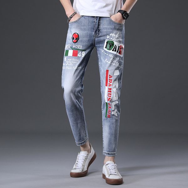 cropped jeans mens fashion holes leg pants street printing stretch slim korean, Blue
cropped jeans mens fashion holes leg pants street printing stretch slim korean, Blue