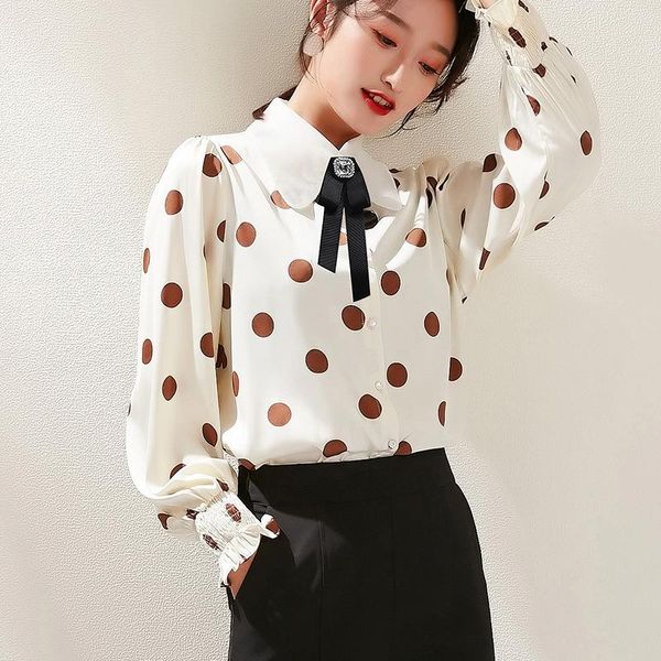 women's blouses & shirts women spring korean clothing temperament polka dot commuting lapel shirt puff sleeve silk, White
women's blouses & shirts women spring korean clothing temperament polka dot commuting lapel shirt puff sleeve silk, White