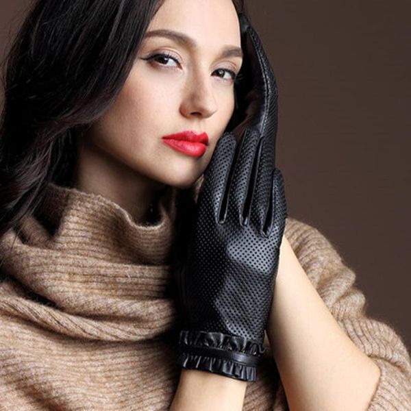 five fingers gloves winter women fashion genuine goatskin real leather ruffle breathable mesh driving mittens s2468, Blue;gray
five fingers gloves winter women fashion genuine goatskin real leather ruffle breathable mesh driving mittens s2468, Blue;gray