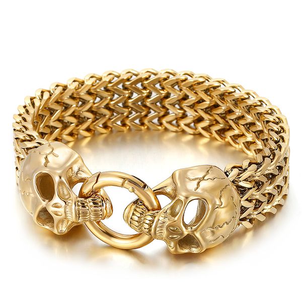 big 18mm 8.8 inch huge gothic men's franco chain bangle stainless steel skull bracelet with spring clasp silver black gold 116g
big 18mm 8.8 inch huge gothic men's franco chain bangle stainless steel skull bracelet with spring clasp silver black gold 116g