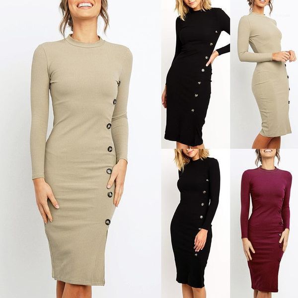 autumn and winter women's clothing fashion hip slim solid color long sleeve dress knee-length button sweater1, Black;gray
autumn and winter women's clothing fashion hip slim solid color long sleeve dress knee-length button sweater1, Black;gray