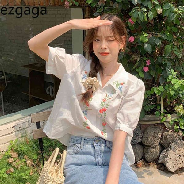 ezgaga chic women blouse embroidery floral puff short sleeve summer new sweet loose white shirts korean fashion blusas 210430
ezgaga chic women blouse embroidery floral puff short sleeve summer new sweet loose white shirts korean fashion blusas 210430