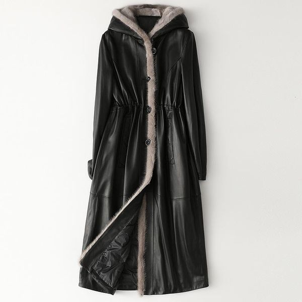 women's leather & faux 2021 haining autumn and winter fur coat sheep skin down mink hair collar hooded fashion, Black
women's leather & faux 2021 haining autumn and winter fur coat sheep skin down mink hair collar hooded fashion, Black