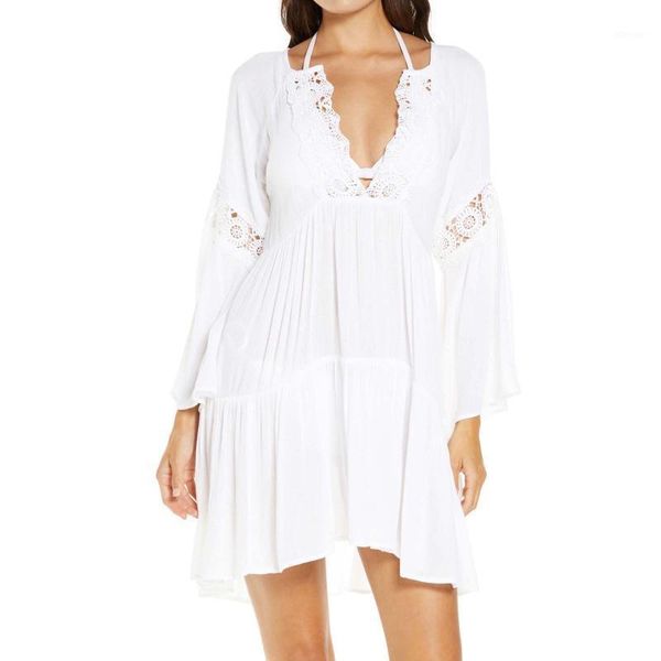 solid women flared sleeves v-neck lace patchwork mini dresses casual loose hollow out spring dress 2021 vestidos mujer women's swimwear, White;black
solid women flared sleeves v-neck lace patchwork mini dresses casual loose hollow out spring dress 2021 vestidos mujer women's swimwear, White;black