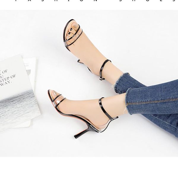 transparent open toe buckle sandals women japanned leather patchwork gladiator sandalias mujer thin high heels clear flip flops, Black
transparent open toe buckle sandals women japanned leather patchwork gladiator sandalias mujer thin high heels clear flip flops, Black