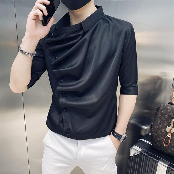 men's casual shirts fashion designer men half sleeve streetwear shirt summer slim social nightclub button up male clothing, White;black
men's casual shirts fashion designer men half sleeve streetwear shirt summer slim social nightclub button up male clothing, White;black