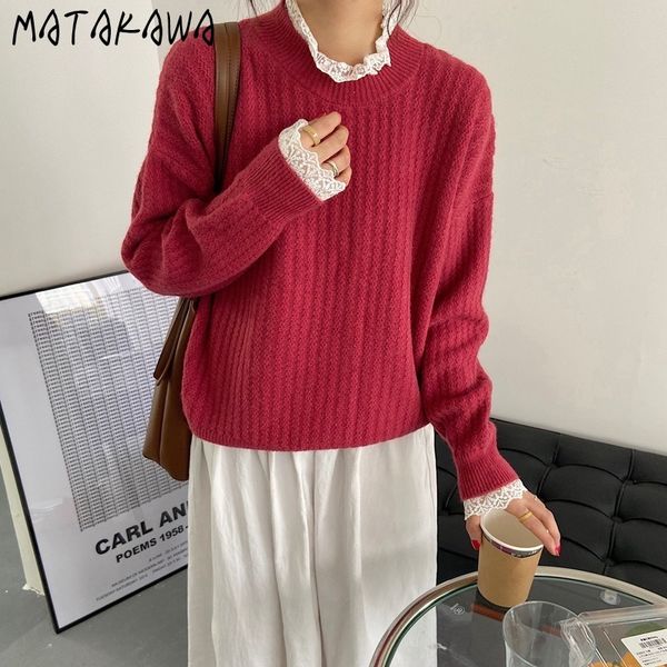 matakawa korean women's woman sweaters lace stitching fake two-piece sweaters pure color o-neck knitted pullover 210513, White;black
matakawa korean women's woman sweaters lace stitching fake two-piece sweaters pure color o-neck knitted pullover 210513, White;black