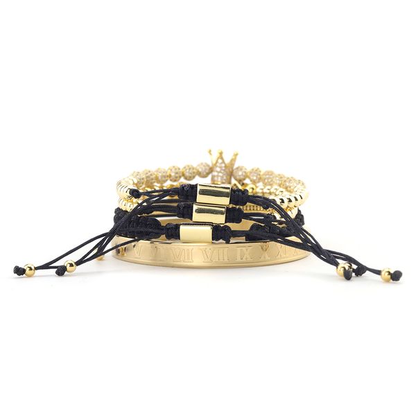 4pcs/set luxury copper beads king crown men bracelet stainless steel bangle cz ball macrame bracelets & bangles for men jewelry, Golden;silver
4pcs/set luxury copper beads king crown men bracelet stainless steel bangle cz ball macrame bracelets & bangles for men jewelry, Golden;silver