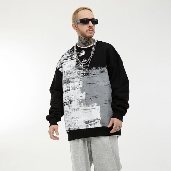 men's hoodies & sweatshirts color block painted streetwear crew neck mens harajuku retro oversized vibe style loose hip hop couple hood, Black
men's hoodies & sweatshirts color block painted streetwear crew neck mens harajuku retro oversized vibe style loose hip hop couple hood, Black
