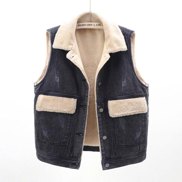Women's Vests Winter Lamb Wool Liner Denim Vest Women Wash Black Waistcoat Loose Short Sleeveless Jacket Frayed Big Pocket Jeans Female, Black;white
Women's Vests Winter Lamb Wool Liner Denim Vest Women Wash Black Waistcoat Loose Short Sleeveless Jacket Frayed Big Pocket Jeans Female, Black;white
