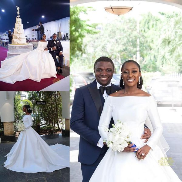 noble white church long sleeve wedding dresses vintage beteau neckline satin sweep train formal bridal gowns african modest plus size
noble white church long sleeve wedding dresses vintage beteau neckline satin sweep train formal bridal gowns african modest plus size