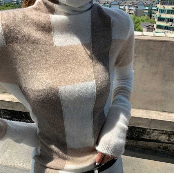 cashmere sweater women's high-neck color matching 100% pure wool pullover fashion plus size warm knitted bottoming shir 211217, White;black
cashmere sweater women's high-neck color matching 100% pure wool pullover fashion plus size warm knitted bottoming shir 211217, White;black