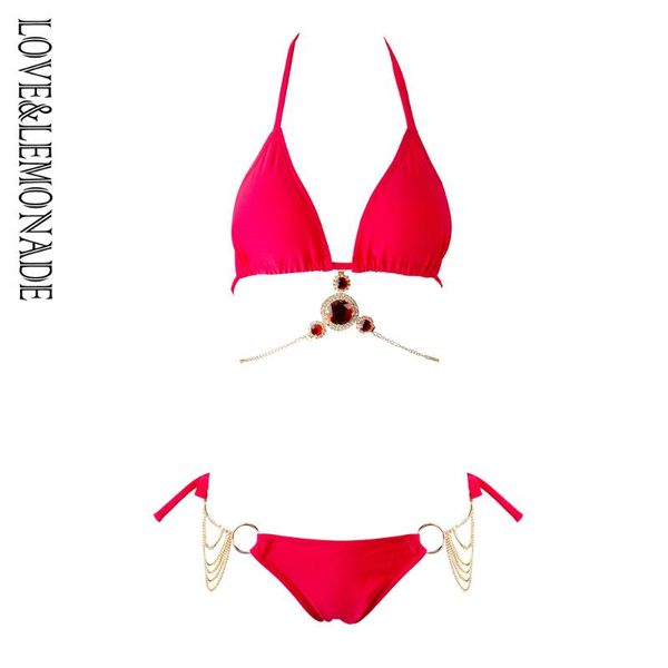 & lemonade red crystal metal chain decoration bikini lm0995 women's swimwear, White;black
& lemonade red crystal metal chain decoration bikini lm0995 women's swimwear, White;black