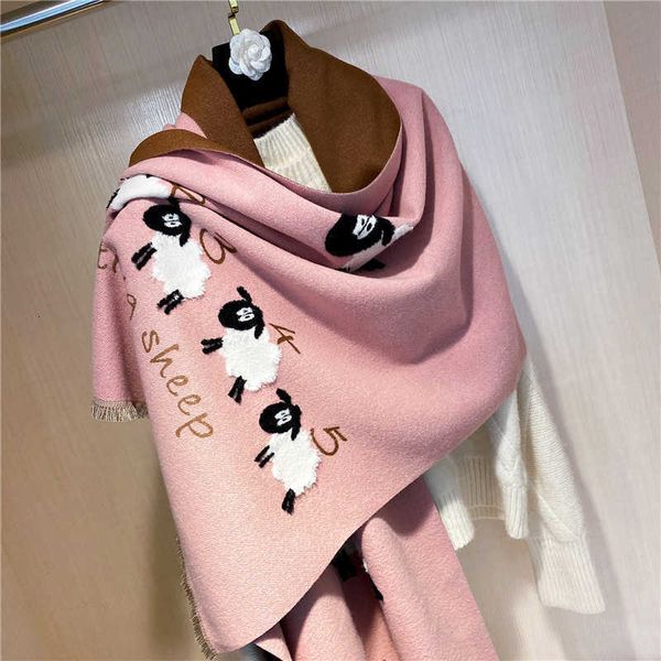autumn and winter youth girls cartoon lamb imitation cashmere scarf women's warm air conditioning shawl, Blue;gray
