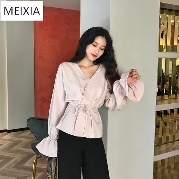 women's blouse spring chic temperament shirts with belt slim v-neck long sleeve woman blouses &, White
women's blouse spring chic temperament shirts with belt slim v-neck long sleeve woman blouses &, White
