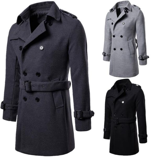 men's wool & blends 2021 winter long double breasted trech coat men, Black
men's wool & blends 2021 winter long double breasted trech coat men, Black