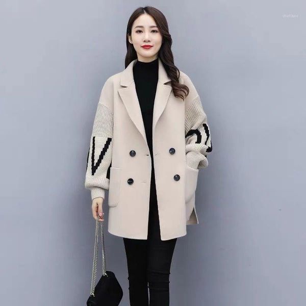 women's wool & blends women woolen cocoon coats arrival long loose oversize knitted patchwork jacket, Black
women's wool & blends women woolen cocoon coats arrival long loose oversize knitted patchwork jacket, Black