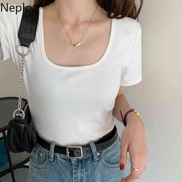 neploe summer woman tshirts square collar short sleeve tees korean fahsion cotton shirt slim fit thin white female 210422
neploe summer woman tshirts square collar short sleeve tees korean fahsion cotton shirt slim fit thin white female 210422