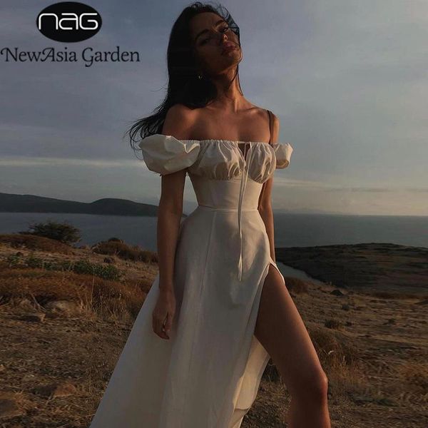 party dresses asia puff sleeve white dress off shoulder cut out tie up side split ruched long robe femme summer for women 2021, White;black
party dresses asia puff sleeve white dress off shoulder cut out tie up side split ruched long robe femme summer for women 2021, White;black