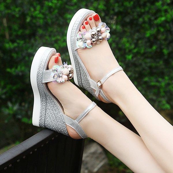 women's wedge sandals summer bead studded detail platform buckle strap peep toe thick bottom casual shoes ladies, Black
women's wedge sandals summer bead studded detail platform buckle strap peep toe thick bottom casual shoes ladies, Black