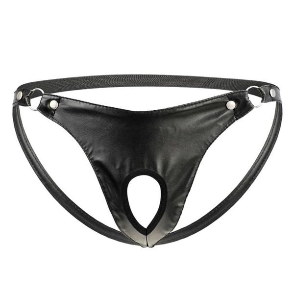 underpants men's underwear artificial leather metal ring thong jock strap, Black;white
underpants men's underwear artificial leather metal ring thong jock strap, Black;white