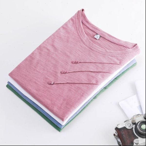 women t shirt short sleeve summer ribbed cotton tee shirts female button loose casual fashion blue o neck korea, White
women t shirt short sleeve summer ribbed cotton tee shirts female button loose casual fashion blue o neck korea, White