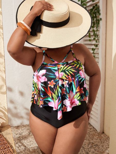 plus floral print hanky hem bikini swimsuit n2dx#, Black
plus floral print hanky hem bikini swimsuit n2dx#, Black