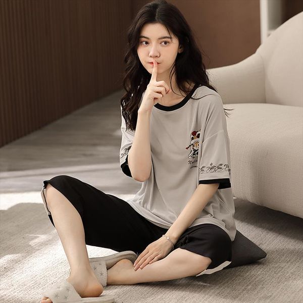 pajamas set homewear summer cute womens sleepwears cartoon casual short sleeve plaid pant homesuit nightwear sleepwear home clothing, Black;red 
pajamas set homewear summer cute womens sleepwears cartoon casual short sleeve plaid pant homesuit nightwear sleepwear home clothing, Black;red