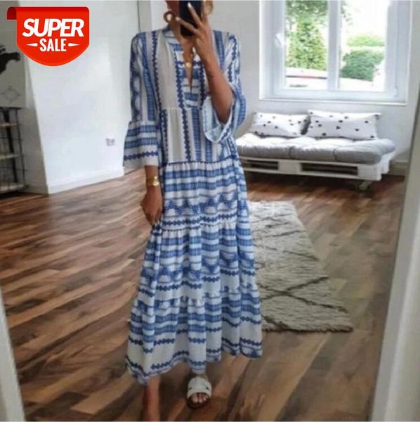 women's geometric print dress fashion casual bohemian style three-quarter sleeve loose maxi ladies v-neck #197t, White;black
women's geometric print dress fashion casual bohemian style three-quarter sleeve loose maxi ladies v-neck #197t, White;black