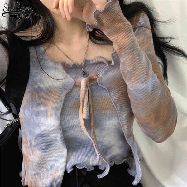 long sleeve female summer tie dye blouse women v-neck casual lace up lady's blouse+camis chemisier femme 10372 210427, White
long sleeve female summer tie dye blouse women v-neck casual lace up lady's blouse+camis chemisier femme 10372 210427, White