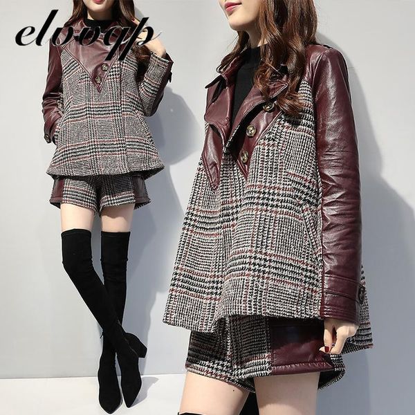 women's tracksuits european style autumn winter 2 piece set women patchwork leather woolen tweed plaid jacket coat short pants two, Gray
women's tracksuits european style autumn winter 2 piece set women patchwork leather woolen tweed plaid jacket coat short pants two, Gray