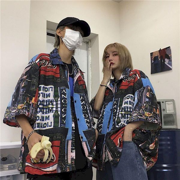 men's casual shirts shirt oversized short-sleeved hawaiian hong kong summer blouse loose full print high street fashion male, White;black
men's casual shirts shirt oversized short-sleeved hawaiian hong kong summer blouse loose full print high street fashion male, White;black