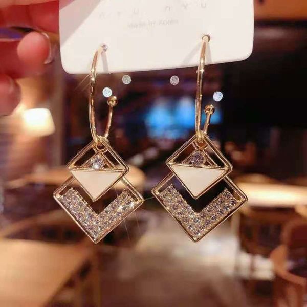 925 silver needle korean east gate geometric zircon square shell diamond temperament net red versatile earrings female, Black
925 silver needle korean east gate geometric zircon square shell diamond temperament net red versatile earrings female, Black