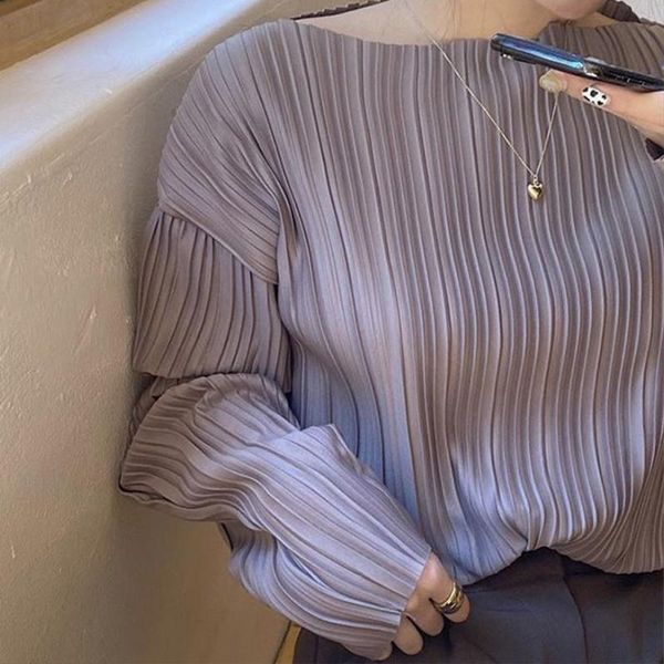 women's blouses & shirts fashion pleated casual shirt women 2021 korean style o-neck long-sleeved woman elegant blue autumn clothes, White
women's blouses & shirts fashion pleated casual shirt women 2021 korean style o-neck long-sleeved woman elegant blue autumn clothes, White
