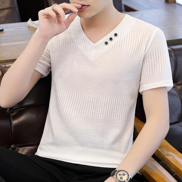 men's t-shirts 2021 fashion short-sleeved t-shirt v-neck summer trend ice silk self-cultivation western style casual top, White;black
men's t-shirts 2021 fashion short-sleeved t-shirt v-neck summer trend ice silk self-cultivation western style casual top, White;black