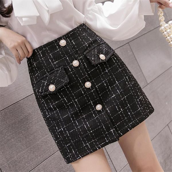 autumn winter high waist women skirts tweed skirt black plaid pearls wool a-line mini short casual f838
autumn winter high waist women skirts tweed skirt black plaid pearls wool a-line mini short casual f838