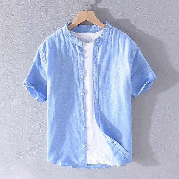 summer cotton and linen blended shirt men's classic solid color yarn-dyed youth stand collar short sleeve casual shirts, White;black
summer cotton and linen blended shirt men's classic solid color yarn-dyed youth stand collar short sleeve casual shirts, White;black