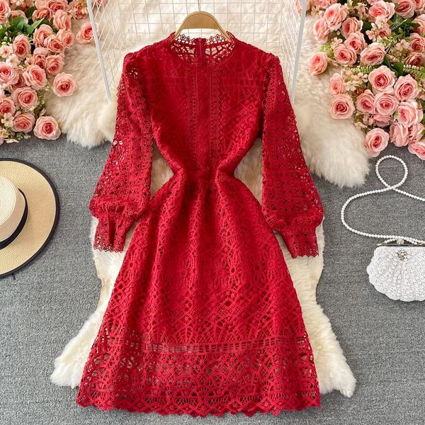 casual dresses autumn red/blue/pink hollow out lace midi dress vintage round neck long sleeve high waist party robe female elegant vestidos, Black;gray
casual dresses autumn red/blue/pink hollow out lace midi dress vintage round neck long sleeve high waist party robe female elegant vestidos, Black;gray
