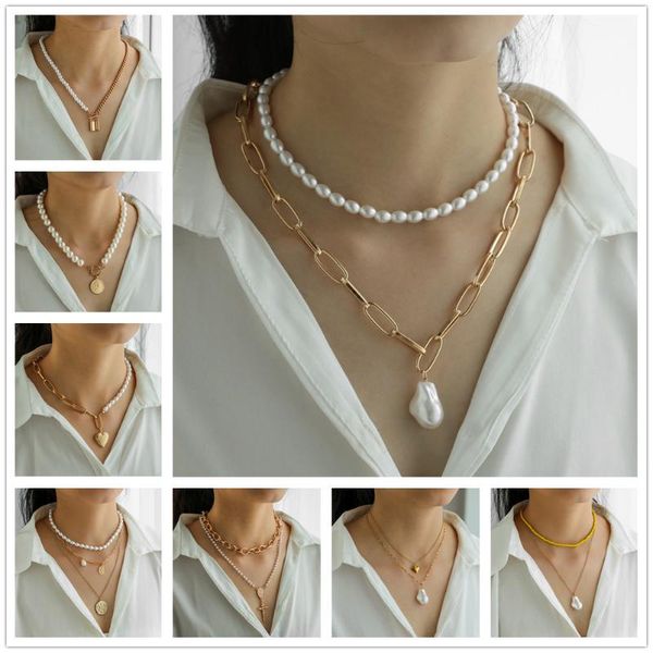 pendant necklaces 2pcs/set layered baroque pearl necklace women collar wedding toggle clasp flat blade link chain aesthetic jewelry gift, Silver
pendant necklaces 2pcs/set layered baroque pearl necklace women collar wedding toggle clasp flat blade link chain aesthetic jewelry gift, Silver