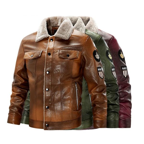 men's leather & faux winter jacket casual fashion military pilot motorcycle autumn men warm thick fleece, Black
men's leather & faux winter jacket casual fashion military pilot motorcycle autumn men warm thick fleece, Black