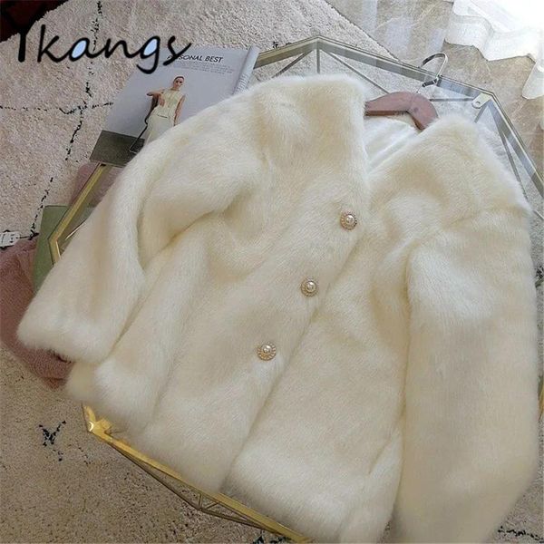 women's fur & faux white sweet plush jacket elegant autumn winter thick warm solid parka korean style long sleeve women short clothing, Black
women's fur & faux white sweet plush jacket elegant autumn winter thick warm solid parka korean style long sleeve women short clothing, Black