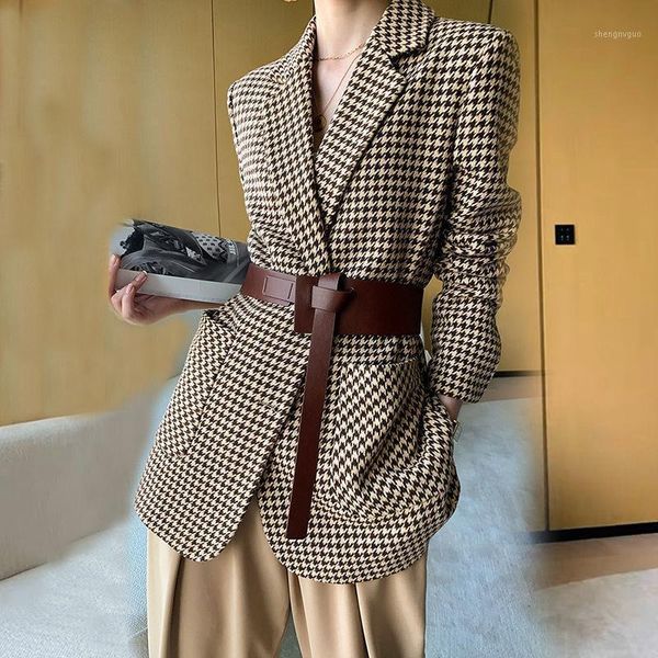 women's wool & blends office autumn plaid elegant winter belted coat fashion loose woolen suit small women tweed spring jacket korean o, Black
women's wool & blends office autumn plaid elegant winter belted coat fashion loose woolen suit small women tweed spring jacket korean o, Black