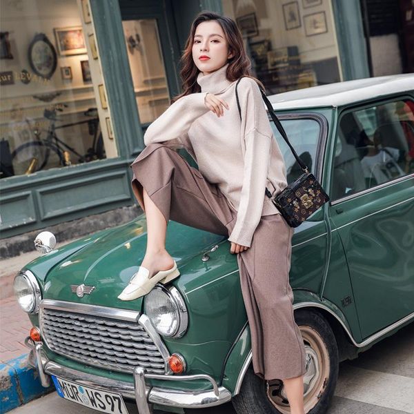 women's suit turtleneck sweater wide-leg pants two-piece 2021 spring and autumn temperament solid color loose two piece, White
women's suit turtleneck sweater wide-leg pants two-piece 2021 spring and autumn temperament solid color loose two piece, White
